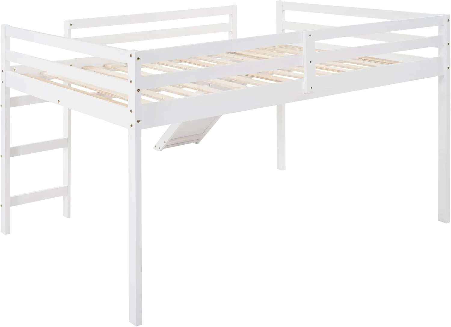 Full Size Loft Bed with Slide, Low Loft Bed with Ladder & Safety Rail, Wooden Full Loft Bed Frame for Kids Teens Girls & Boys, No Box Spring Needed, Easy Assemble (Full, White)