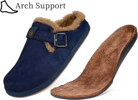 Fur Lined Clogs for Women Men | Suede Winter Slippers with Arch Support | Slip on Mules Potato Shoes with Removable Cushion Footbed | Warm Home House Shoes