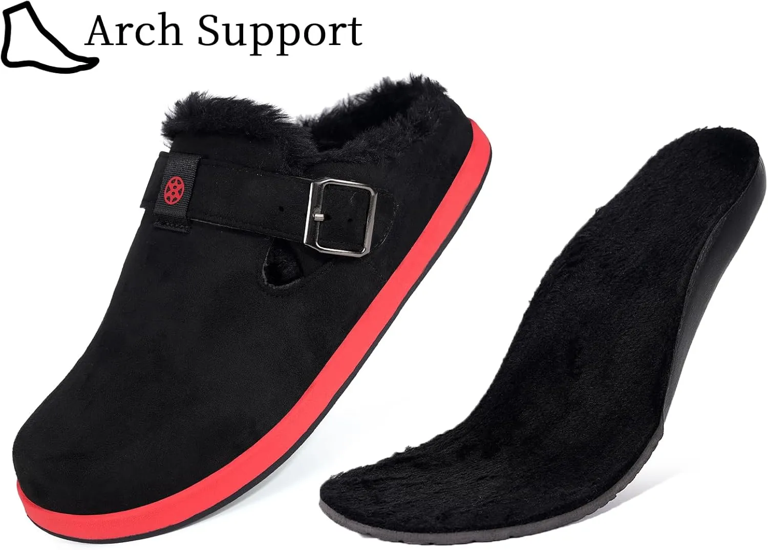 Fur Lined Clogs for Women Men | Suede Winter Slippers with Arch Support | Slip on Mules Potato Shoes with Removable Cushion Footbed | Warm Home House Shoes