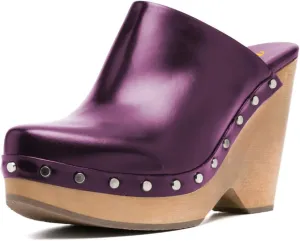 FYS Women Round Toe Slip on Mules Rivet Studded High Heel Wedges Fashion Party Dressy Shoes Size 4-16 US