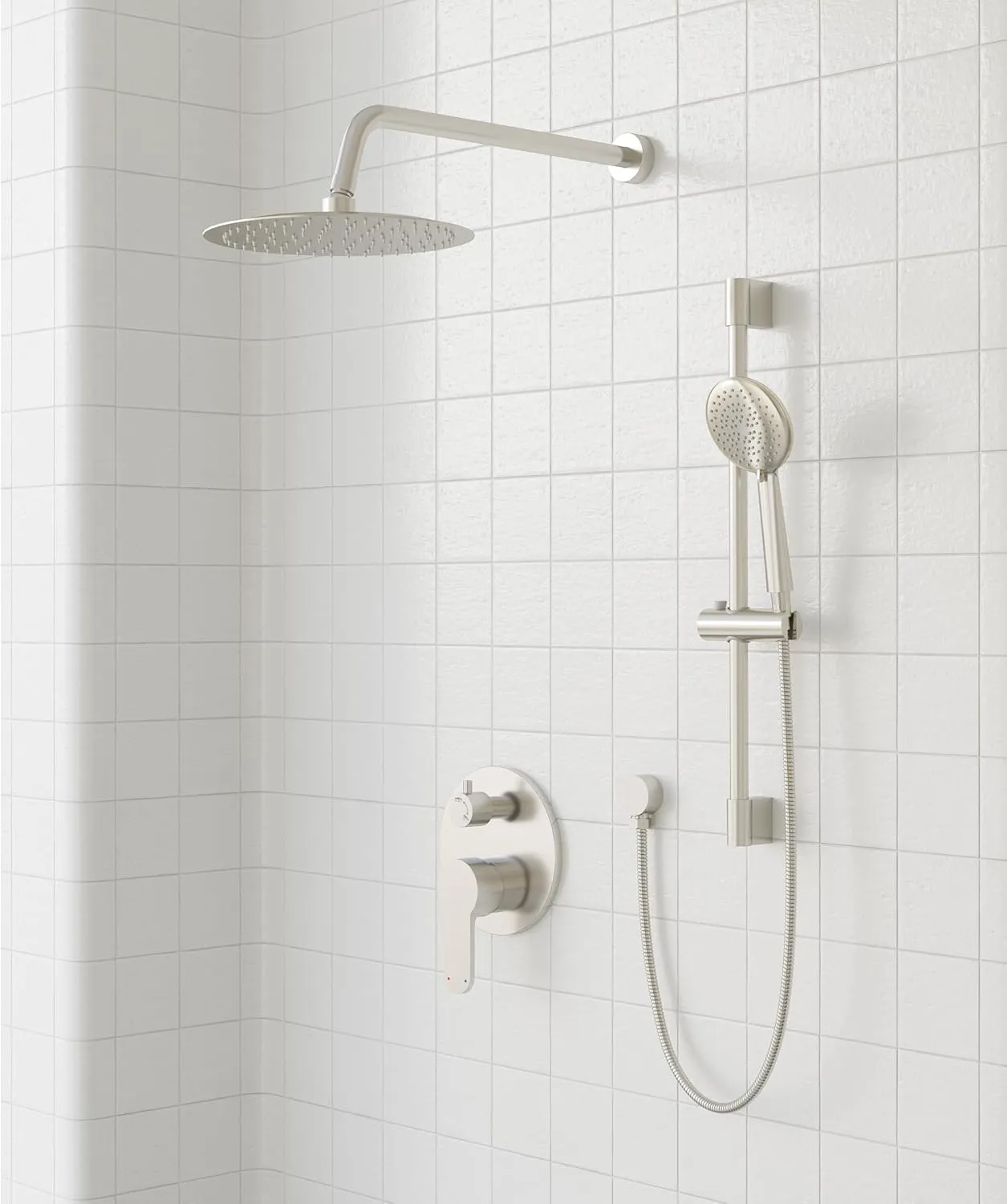 Gabrylly Shower System, High Pressure 12" Rain Shower Head with Handheld Shower, Wall Mounted Slide Bar Shower Faucet Set Complete, Shower Combo Set with Shower Valve,Brushed Nickel