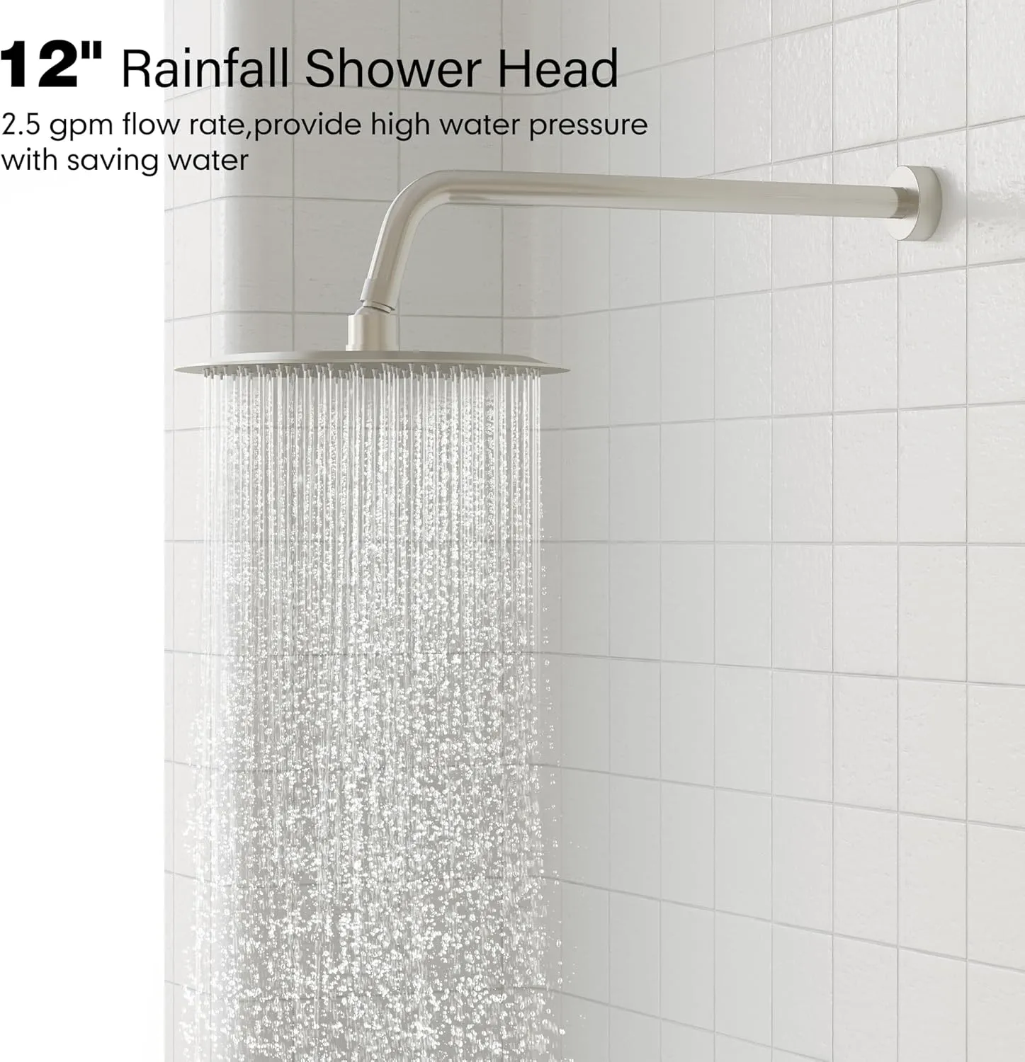 Gabrylly Shower System, High Pressure 12" Rain Shower Head with Handheld Shower, Wall Mounted Slide Bar Shower Faucet Set Complete, Shower Combo Set with Shower Valve,Brushed Nickel