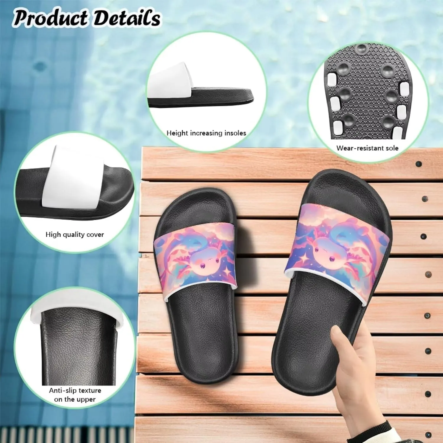 Girls Slide Sandals Summer Shoes for Kids Open Toe Beach Slides Lightweight Non Slip Shower Slippers