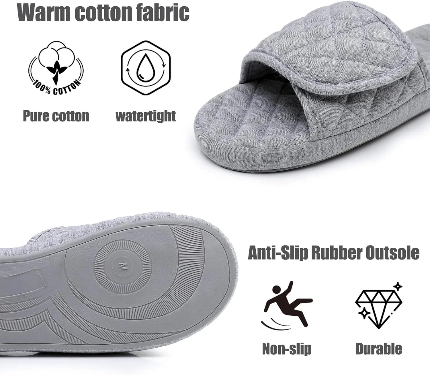 Git-up Womens Orthotic Slippers with Arch Support for Plantar Fasciitis Pain Relief,Open Toe Adjustable Memory Foam Slide House Slippers