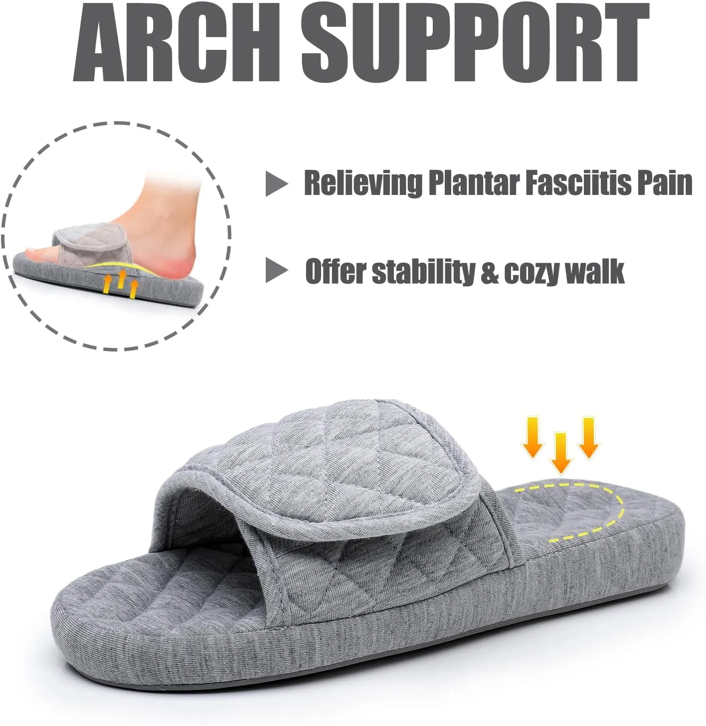 Git-up Womens Orthotic Slippers with Arch Support for Plantar Fasciitis Pain Relief,Open Toe Adjustable Memory Foam Slide House Slippers