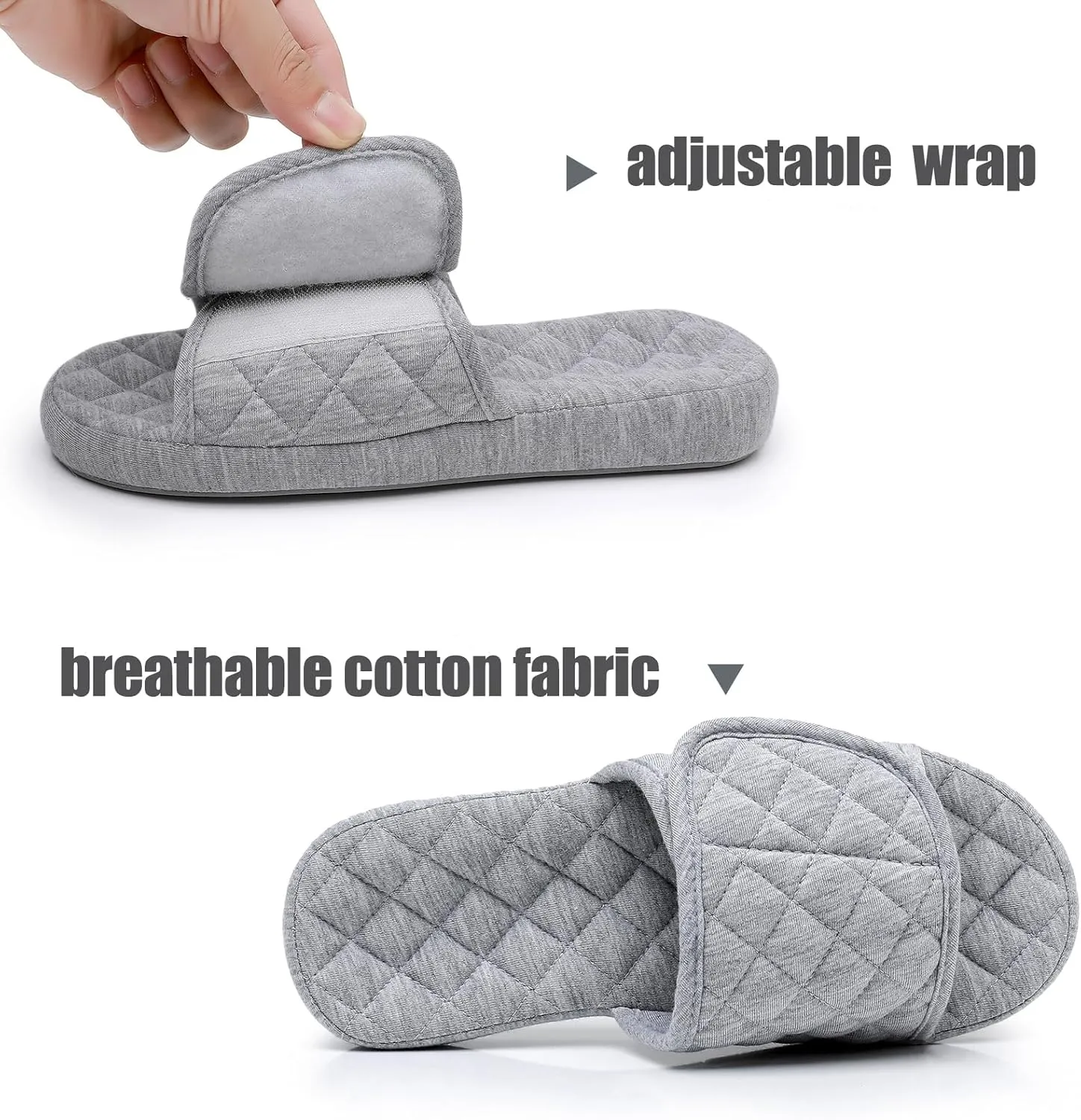 Git-up Womens Orthotic Slippers with Arch Support for Plantar Fasciitis Pain Relief,Open Toe Adjustable Memory Foam Slide House Slippers