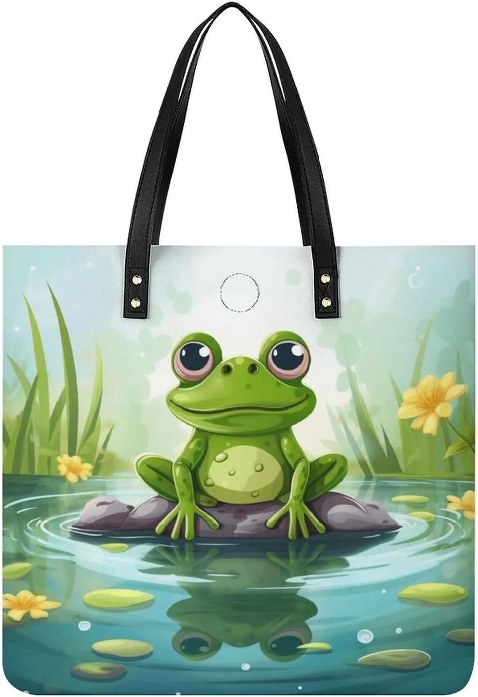 Grocery Bags Frog In A Pond Bag for Women Lightweight Beach Bag Shoulder Bags for Travel Shopping Work Handbag