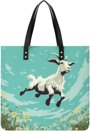 Grocery Bags Goat Frolic Bag for Women Lightweight Beach Bag Shoulder Bags for Travel Shopping Work Handbag
