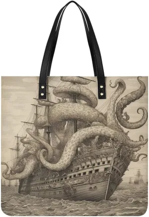 Grocery Bags Sailing Pirate Octopus Bag for Women Lightweight Beach Bag Shoulder Bags for Travel Shopping Work Handbag