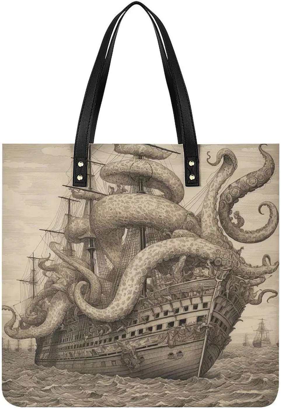 Grocery Bags Sailing Pirate Octopus Bag for Women Lightweight Beach Bag Shoulder Bags for Travel Shopping Work Handbag
