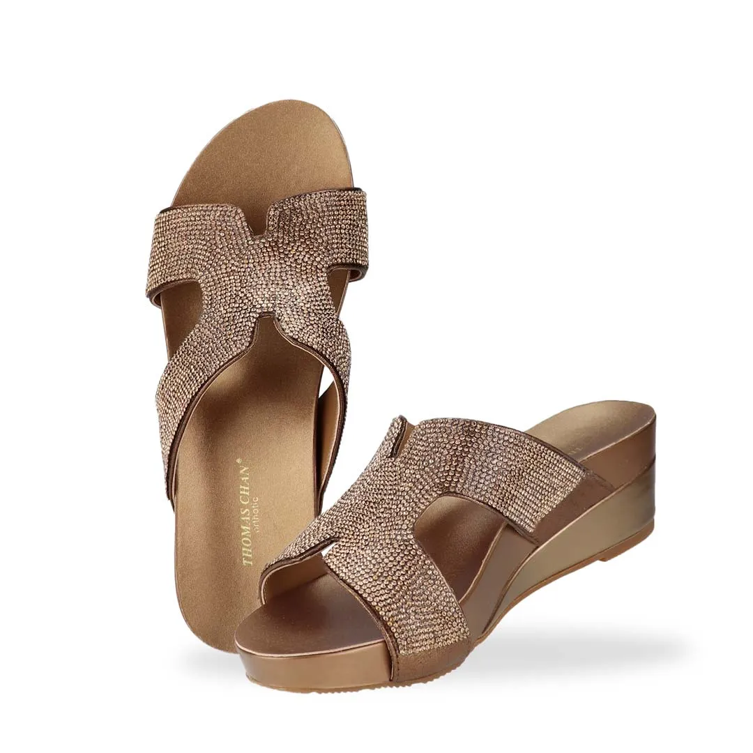 H-strap Glamour Stone Low Wedges 2" inch [Arch-legance Series]