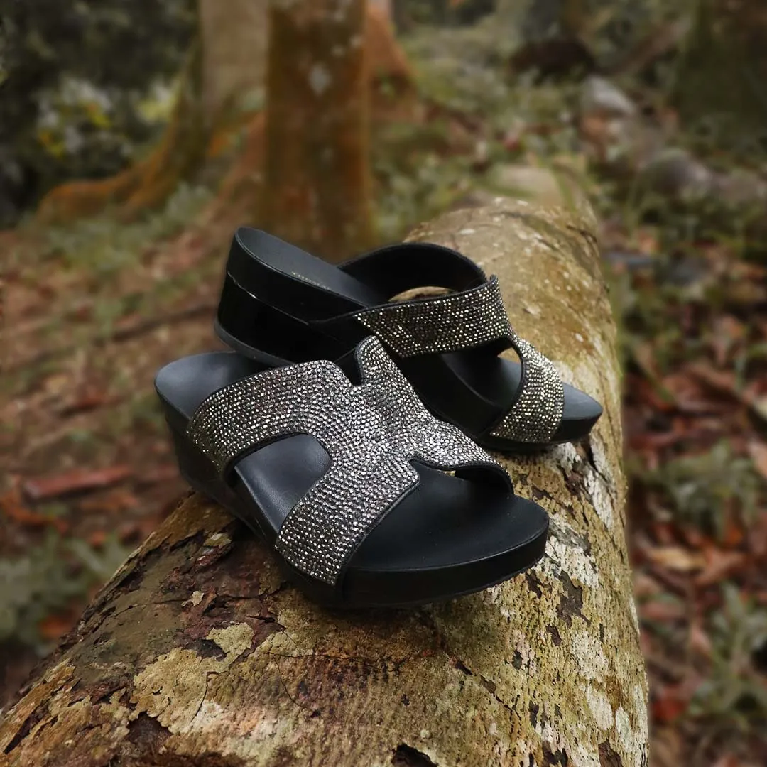 H-strap Glamour Stone Low Wedges 2" inch [Arch-legance Series]