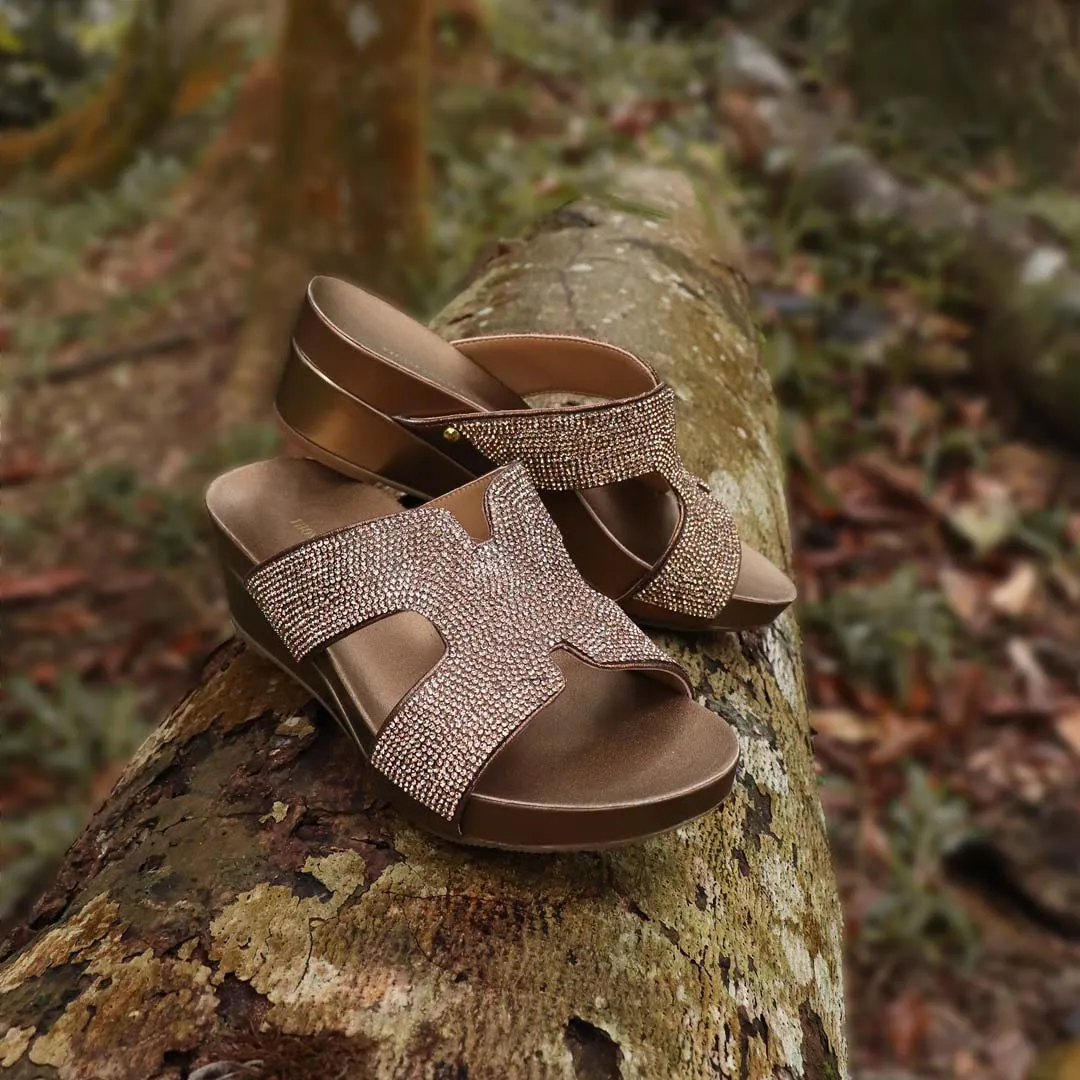 H-strap Glamour Stone Low Wedges 2" inch [Arch-legance Series]
