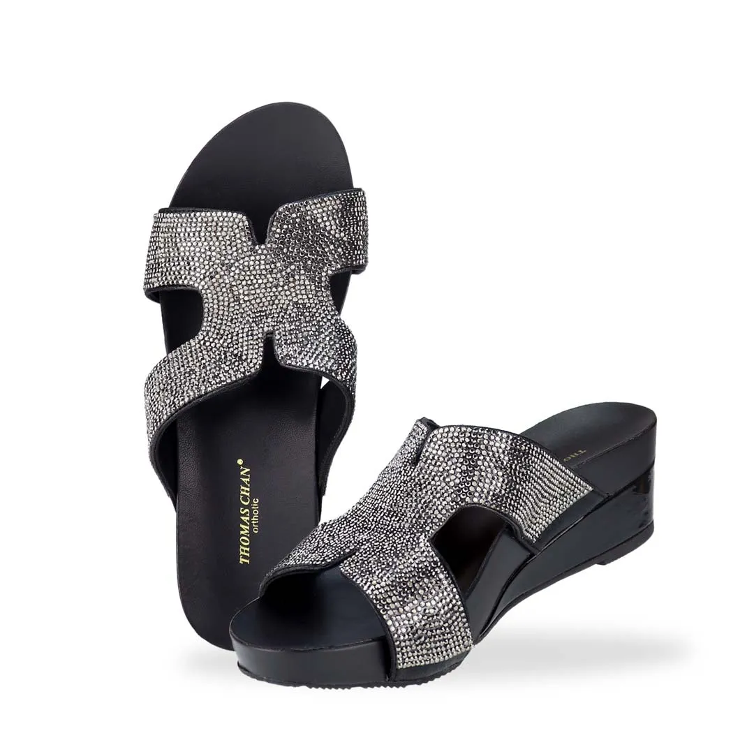 H-strap Glamour Stone Low Wedges 2" inch [Arch-legance Series]