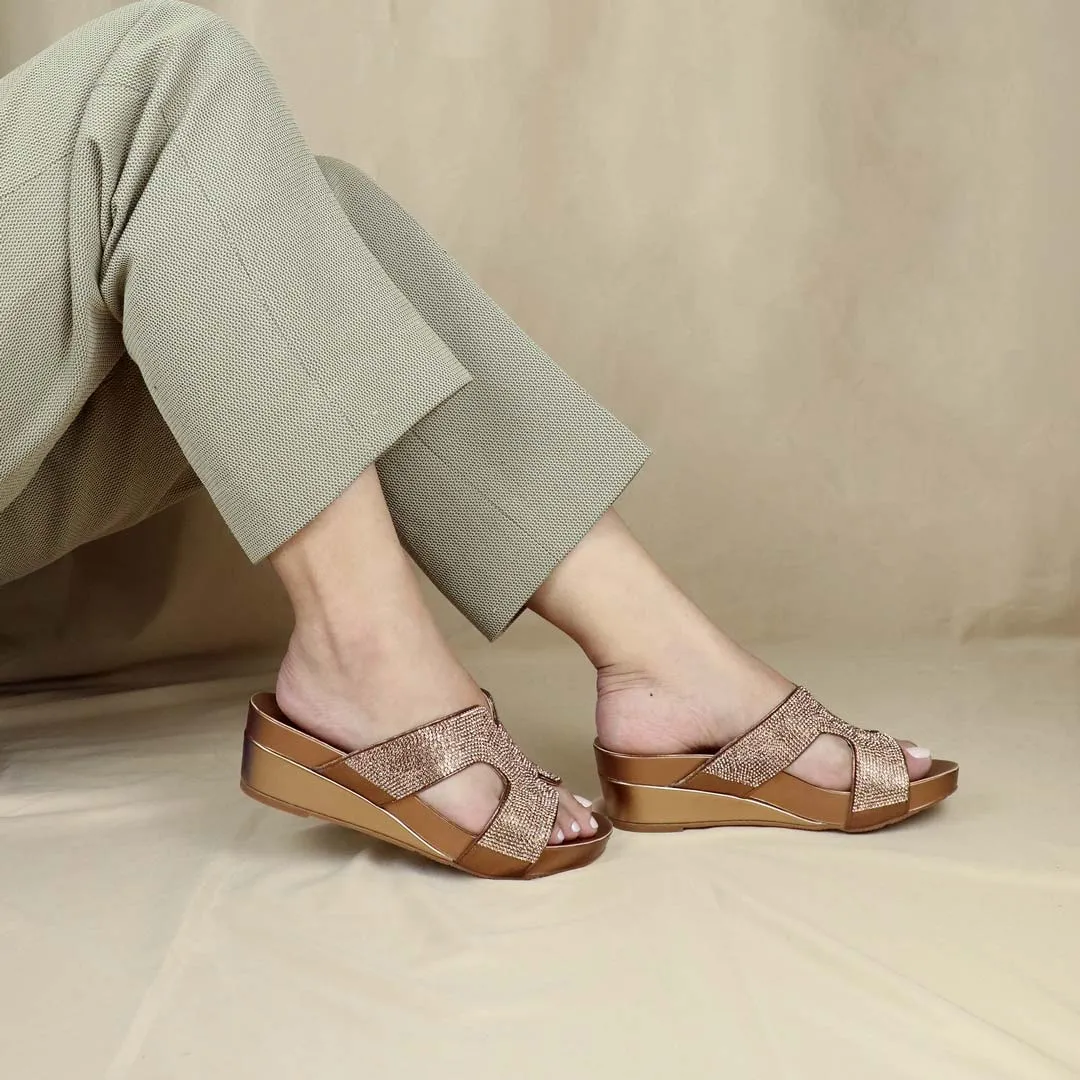 H-strap Glamour Stone Low Wedges 2" inch [Arch-legance Series]