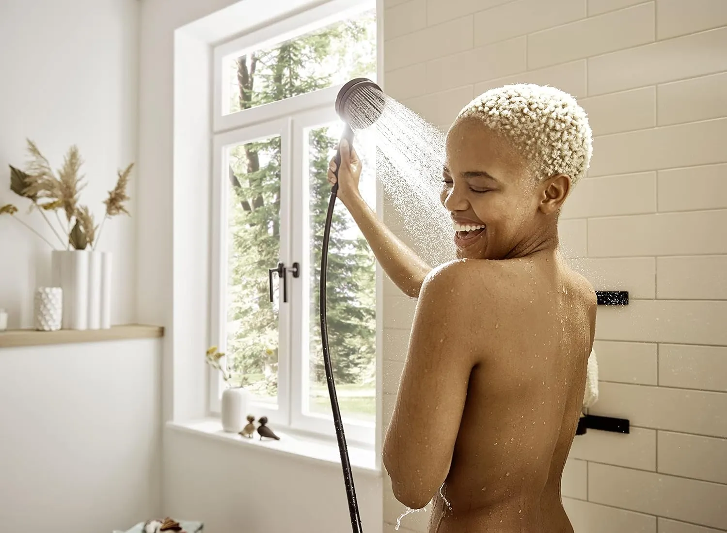 hansgrohe Pulsify S 12-inch 1-Spray Handshower with Slide Bar and Hose PowderRain, IntenseRain, Pulsating Massage in Matte Black, 24161671