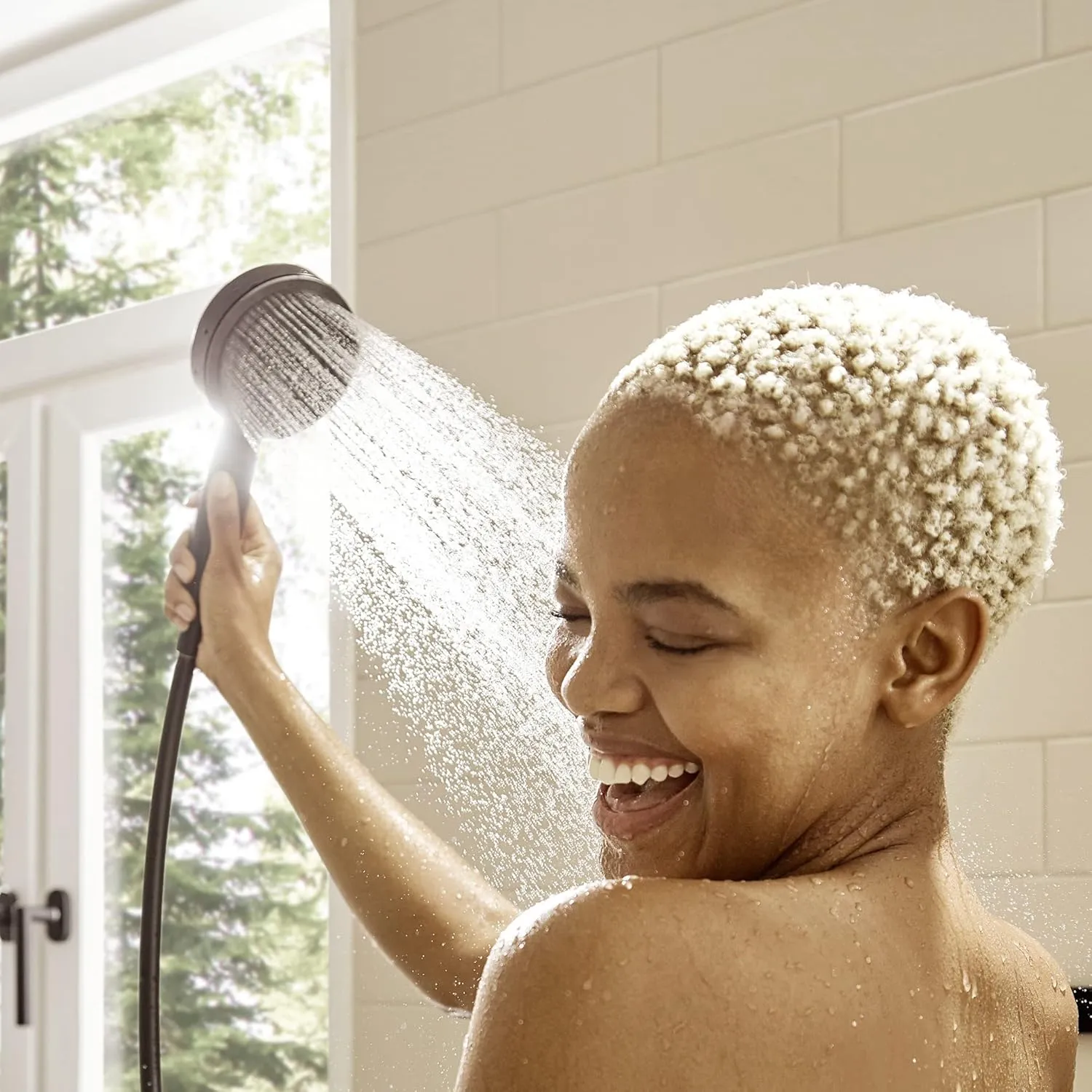 hansgrohe Pulsify S 12-inch 1-Spray Handshower with Slide Bar and Hose PowderRain, IntenseRain, Pulsating Massage in Matte Black, 24161671