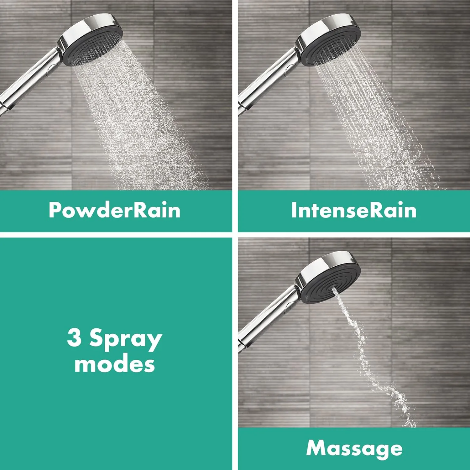 hansgrohe Pulsify S 12-inch 1-Spray Handshower with Slide Bar and Hose PowderRain, IntenseRain, Pulsating Massage in Matte Black, 24161671