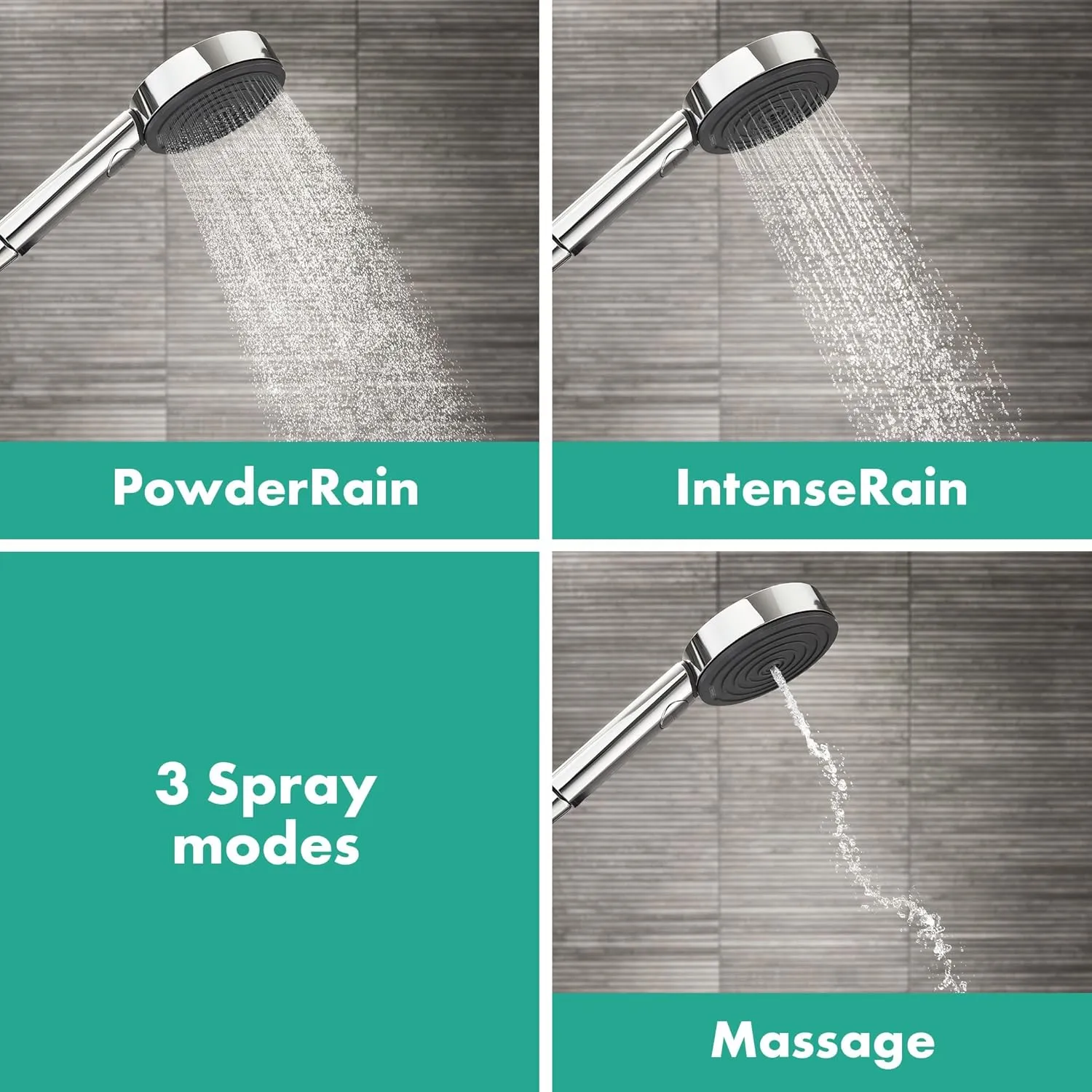 hansgrohe Pulsify S 12-inch 1-Spray Handshower with Slide Bar and Hose PowderRain, IntenseRain, Pulsating Massage in Matte Black, 24161671