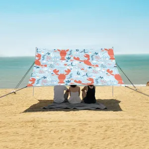 Happy Lobsters Beach Camping Tent Sun Shelter for Whole Family, Sea Life Beach Shade Canopy with UPF50  UV Protection,Easy Set Up and Carry,Outdoor Shade for Trips, Fishing, Backyard Fun Picnics