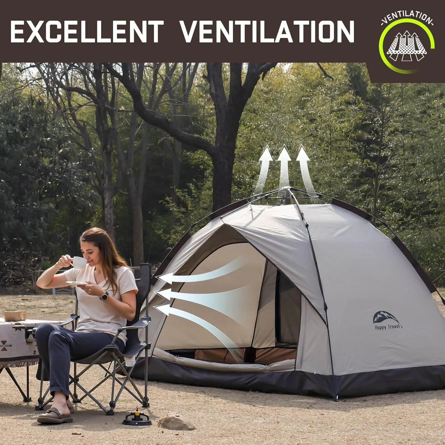 Happy Travel 1/2/3/4 Person Camping Tent, Instant Easy Pop Up Tents for Camping,Automatic Waterproof Family Camping Tent, Easy Set Up Tent,Portable Windproof Dome Tent for Camping Hiking & Traveling