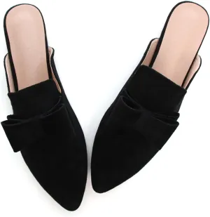 Hee grand Women's Mules Bowknot Suede Comfortable Slip On Flats Closed Pointed Toe Backless Loafers Mules for Women
