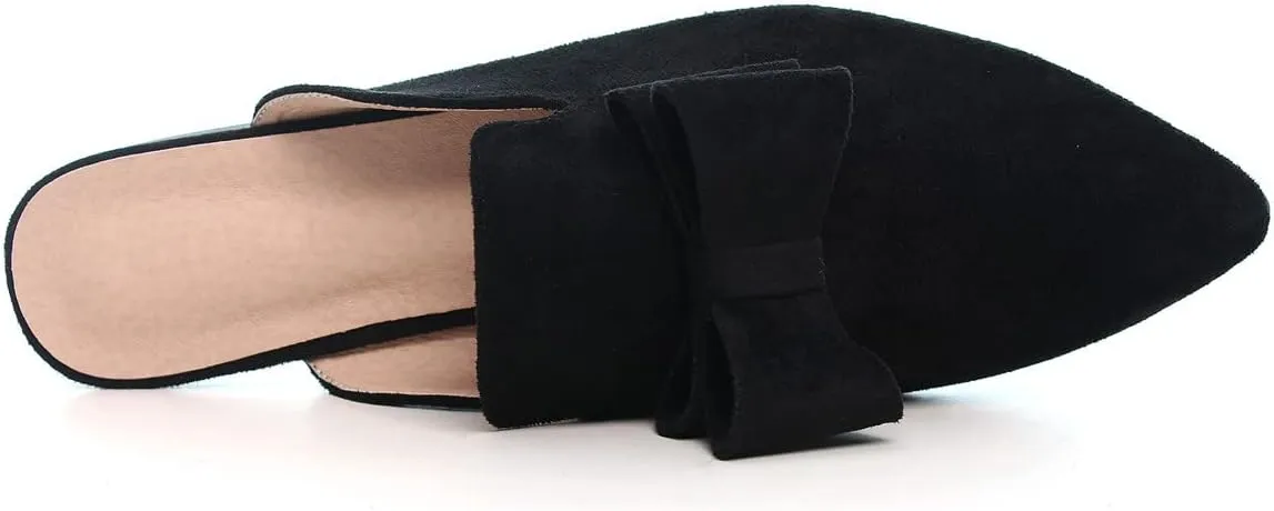 Hee grand Women's Mules Bowknot Suede Comfortable Slip On Flats Closed Pointed Toe Backless Loafers Mules for Women