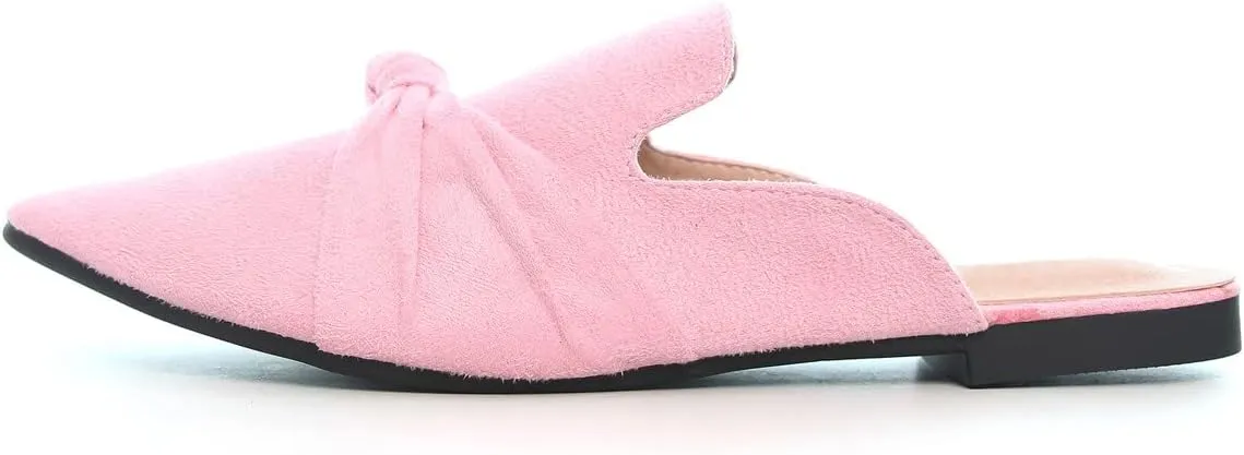 Hee grand Women's Mules Bowknot Suede Comfortable Slip On Flats Closed Pointed Toe Backless Loafers Mules for Women