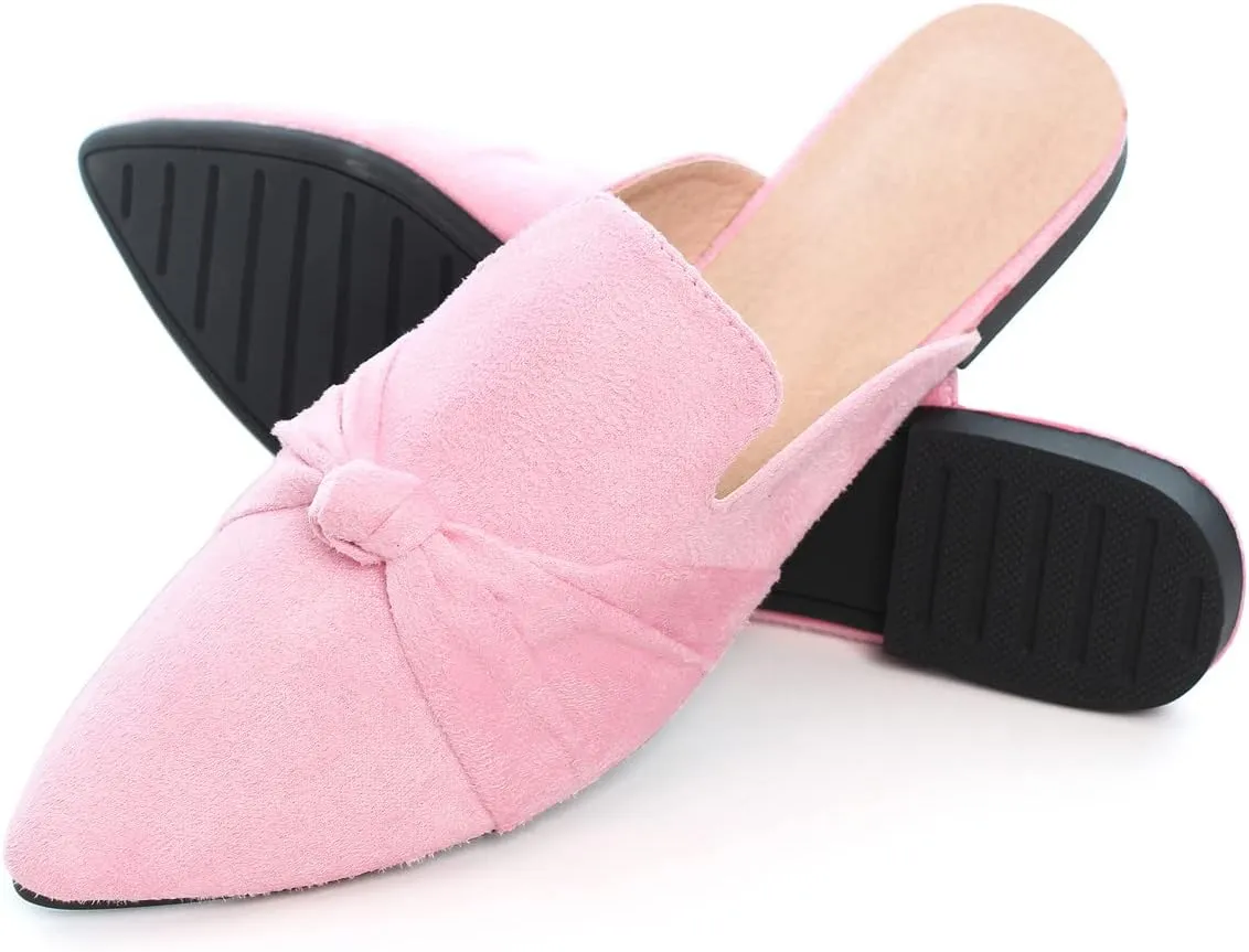 Hee grand Women's Mules Bowknot Suede Comfortable Slip On Flats Closed Pointed Toe Backless Loafers Mules for Women