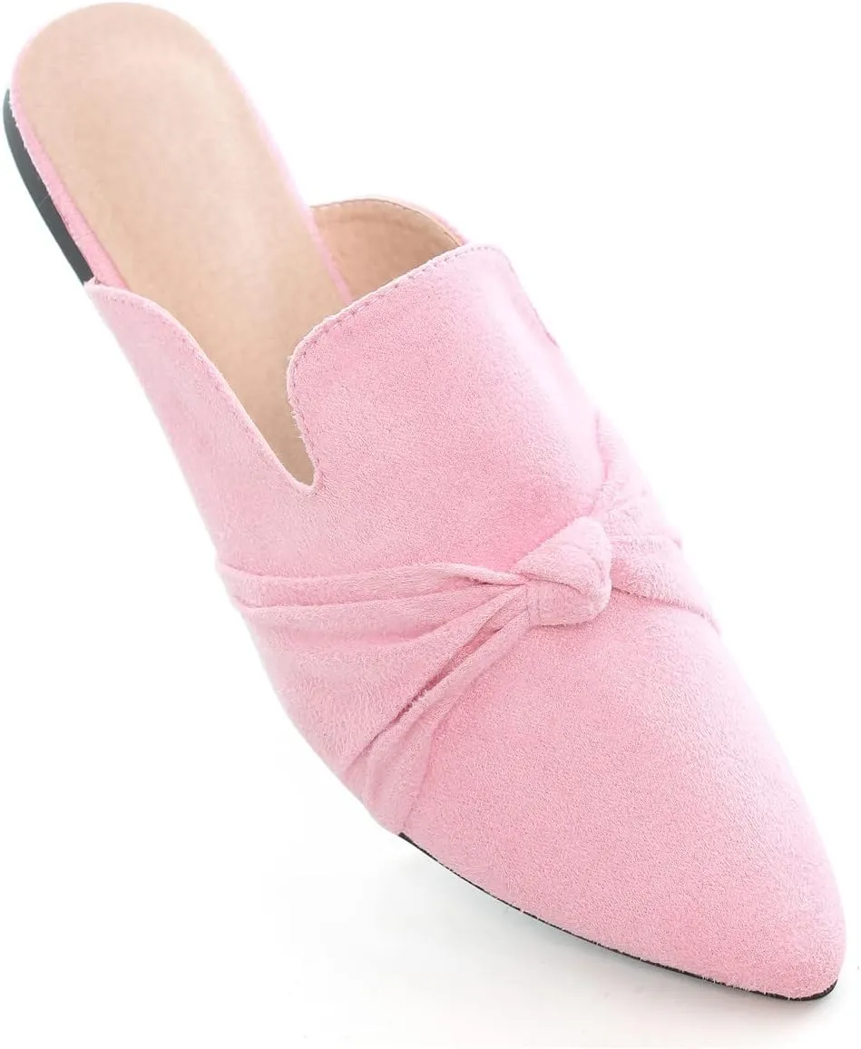 Hee grand Women's Mules Bowknot Suede Comfortable Slip On Flats Closed Pointed Toe Backless Loafers Mules for Women