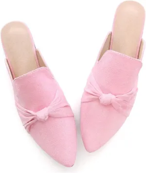 Hee grand Women's Mules Bowknot Suede Comfortable Slip On Flats Closed Pointed Toe Backless Loafers Mules for Women