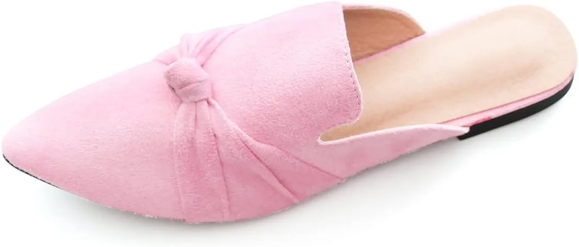 Hee grand Women's Mules Bowknot Suede Comfortable Slip On Flats Closed Pointed Toe Backless Loafers Mules for Women