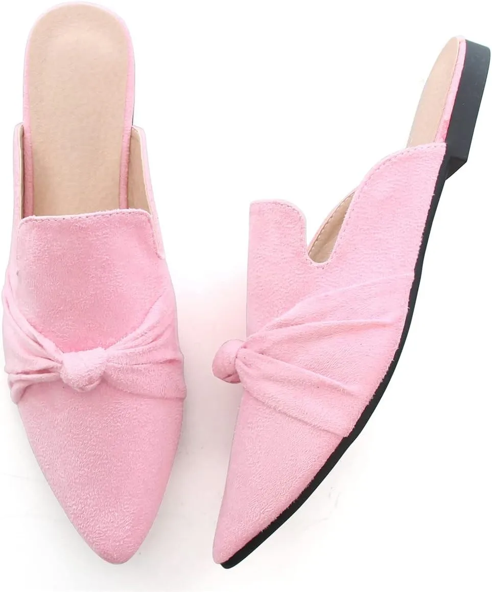 Hee grand Women's Mules Bowknot Suede Comfortable Slip On Flats Closed Pointed Toe Backless Loafers Mules for Women