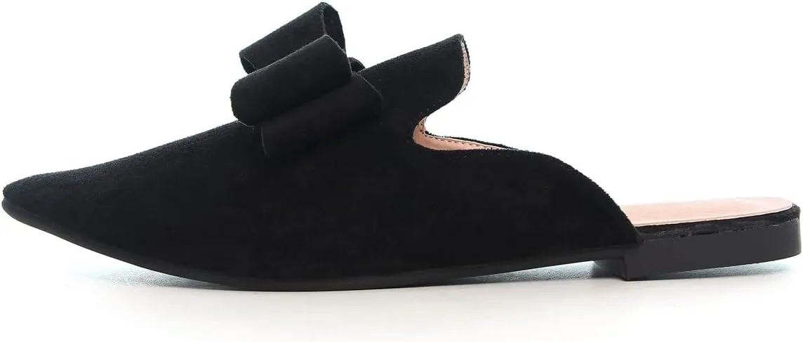 Hee grand Women's Mules Bowknot Suede Comfortable Slip On Flats Closed Pointed Toe Backless Loafers Mules for Women