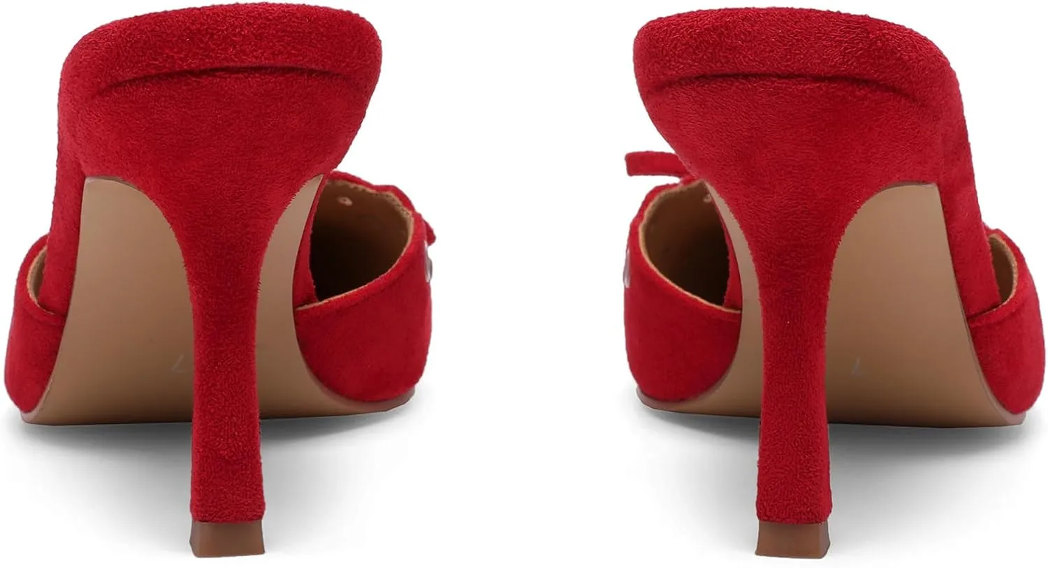 Heeled Mules for Women Pointed Toe Suede Heels Bow Tie Slip On Pumps