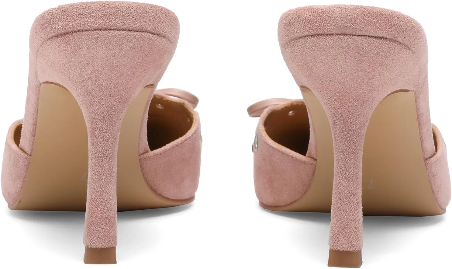 Heeled Mules for Women Pointed Toe Suede Heels Bow Tie Slip On Pumps