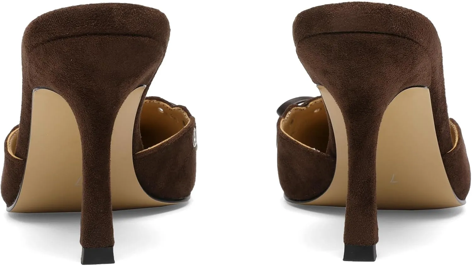 Heeled Mules for Women Pointed Toe Suede Heels Bow Tie Slip On Pumps