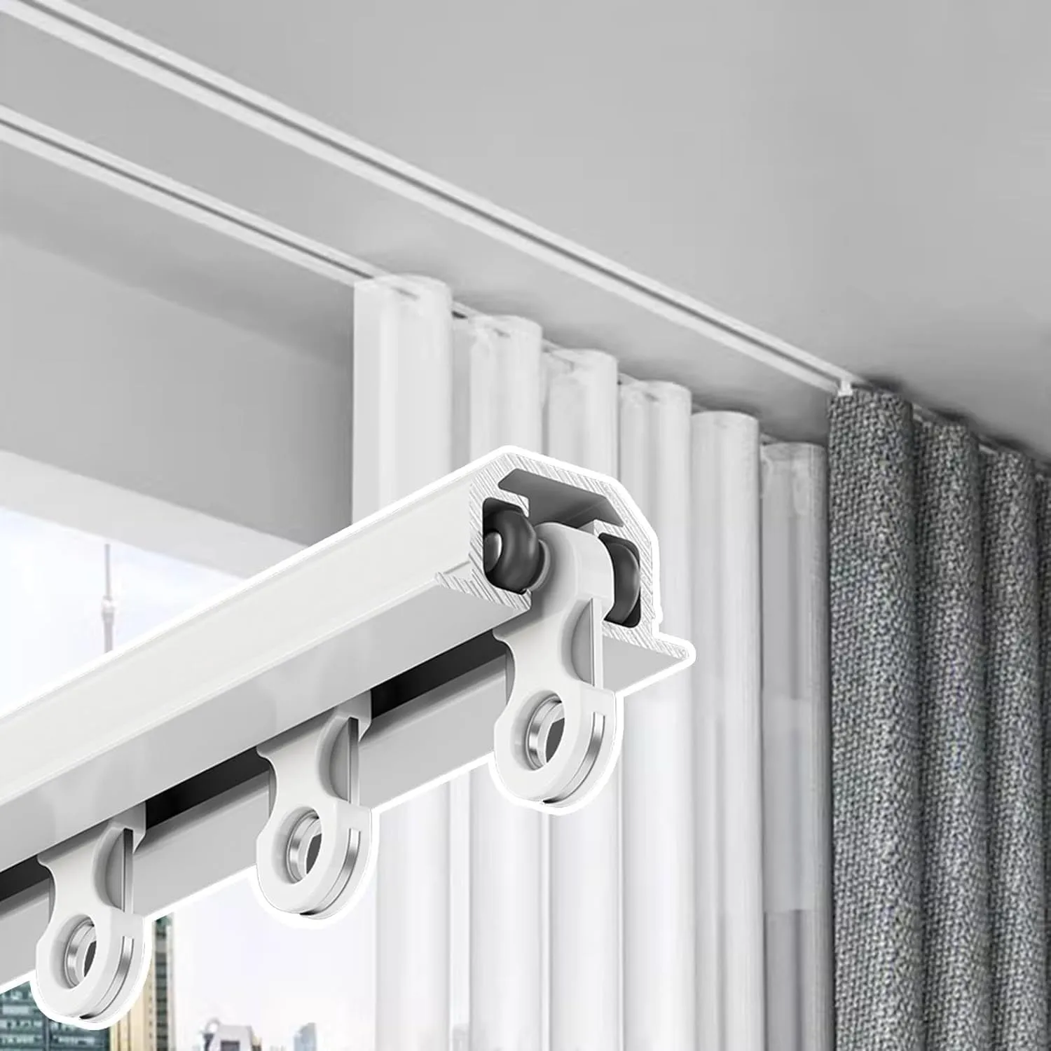 Hidden Ceiling Curtain Track, Room/Dividers/Now Ceiling Curtain Track Set-Comes with Track Shower Curtain Rail Recessed(Color:White,Size:700cm(22.96ft))