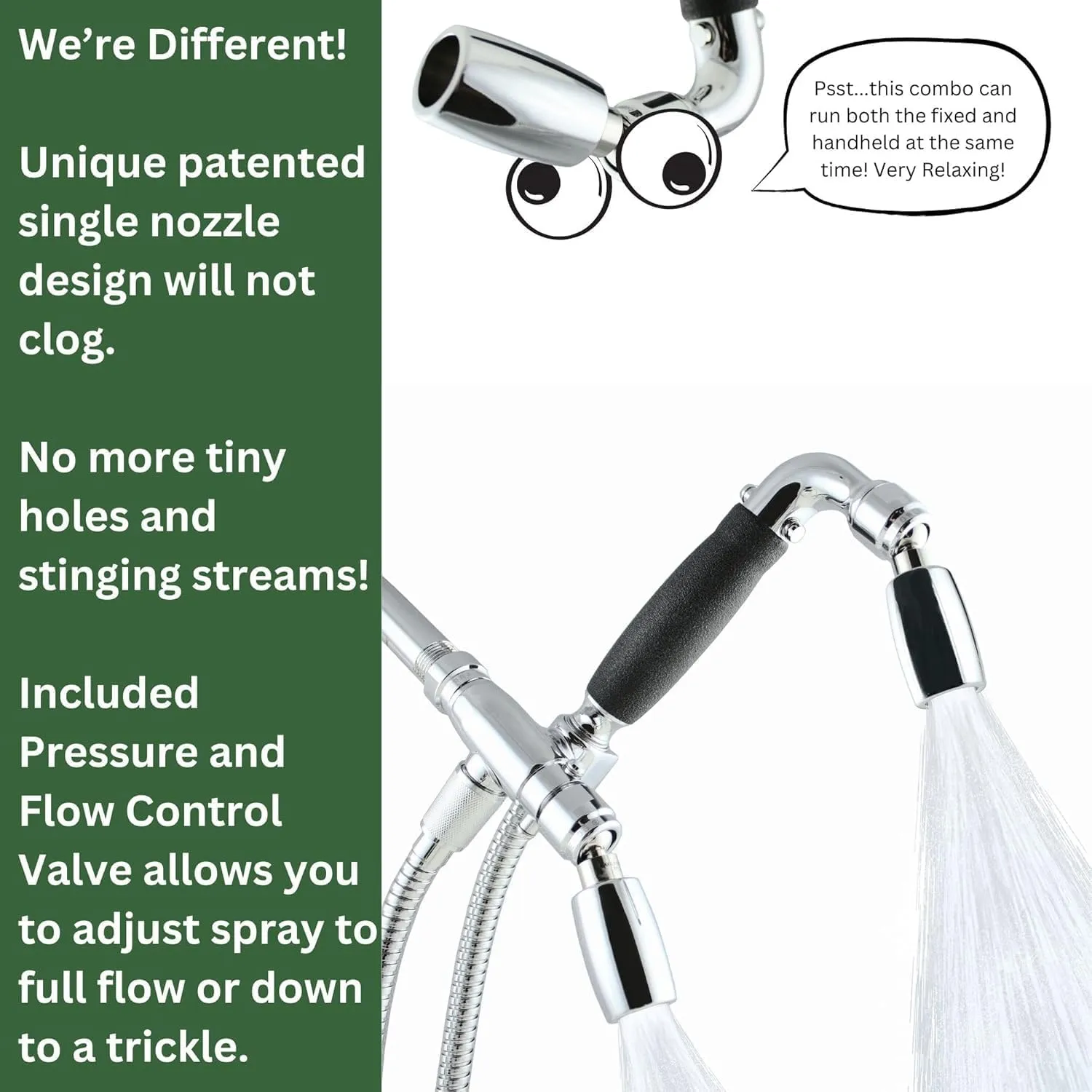 High Sierra® - Solid Metal 4-Way Combo CLASSIC™ Fixed and Hanheld Shower Heads with Slipped Free Rubber Grip. Run Separately or Both at Full Flow - 1.8 GPM per Shower Head - Brushed Gold Finish