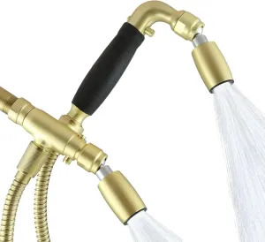 High Sierra® - Solid Metal 4-Way Combo CLASSIC™ Fixed and Hanheld Shower Heads with Slipped Free Rubber Grip. Run Separately or Both at Full Flow - 1.8 GPM per Shower Head - Brushed Gold Finish