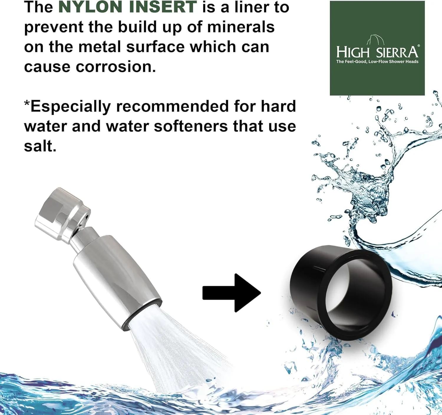 High Sierra® - Solid Metal 4-Way Combo HALF DOME® Fixed and Hanheld Shower Heads with Slipped Free Rubber Grip. Run Separately or Both at Full Flow - 1.25 GPM per Shower Head - Matte Black Finish