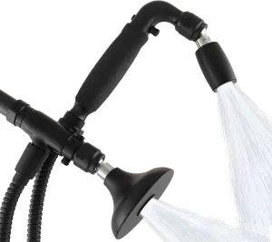 High Sierra® - Solid Metal 4-Way Combo HALF DOME® Fixed and Hanheld Shower Heads with Slipped Free Rubber Grip. Run Separately or Both at Full Flow - 1.25 GPM per Shower Head - Matte Black Finish