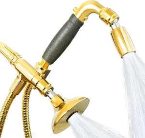 High Sierra® - Solid Metal 4-Way Combo HALF DOME® Fixed and Hanheld Shower Heads with Slipped Free Rubber Grip. Run Separately or Both at Full Flow - 1.25 GPM per Shower Head - Polished Brass Finish