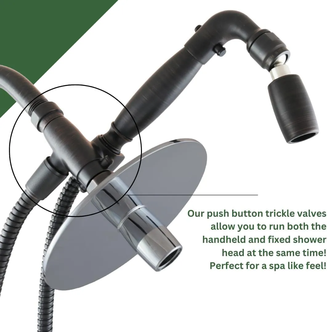 High Sierra® - Solid Metal 4-Way Combo REFLECTION™ Fixed and Hanheld Shower Heads with Slipped Free Rubber Grip. Run Separately or Both at Full Flow - 1.8 GPM per Shower Head - Polished Chrome Finish