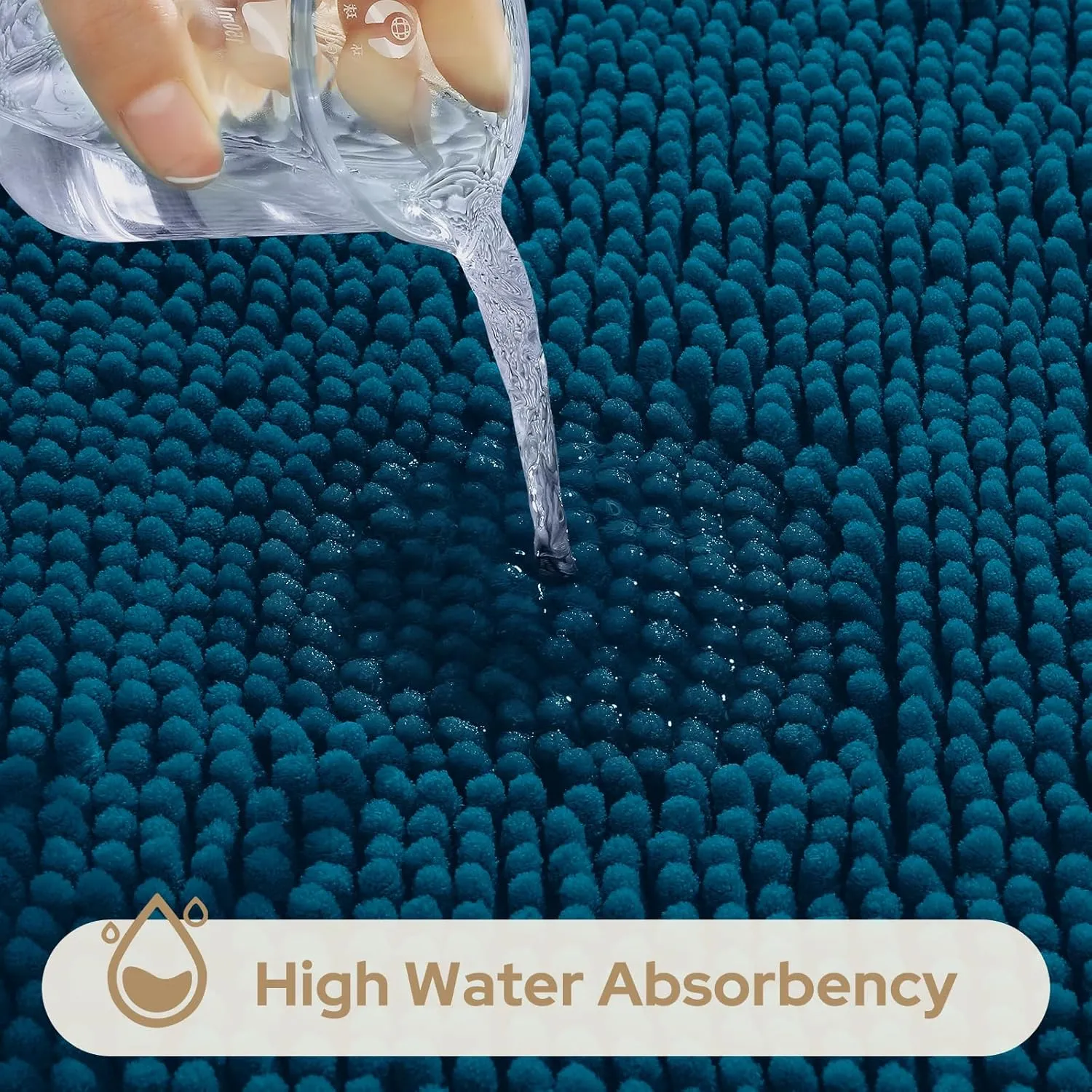 HOMEIDEAS 3 Pieces Bathroom Rugs, Extra Large Ultra Soft Non Slip Absorbent Chenille Toilet Bath Mat Set (Atlantic Blue)
