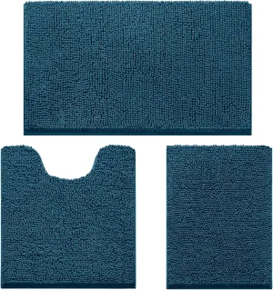 HOMEIDEAS 3 Pieces Bathroom Rugs, Extra Large Ultra Soft Non Slip Absorbent Chenille Toilet Bath Mat Set (Atlantic Blue)