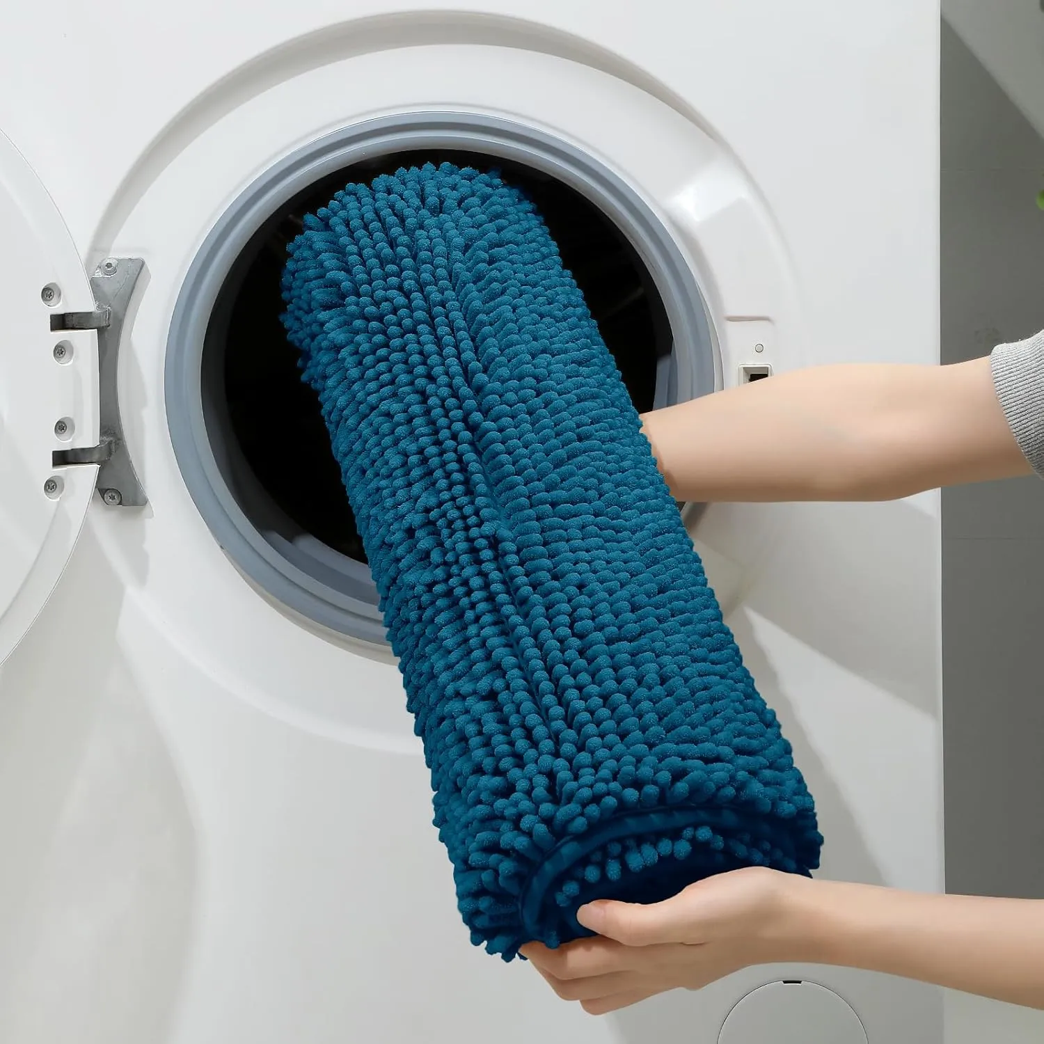 HOMEIDEAS 3 Pieces Bathroom Rugs, Extra Large Ultra Soft Non Slip Absorbent Chenille Toilet Bath Mat Set (Atlantic Blue)