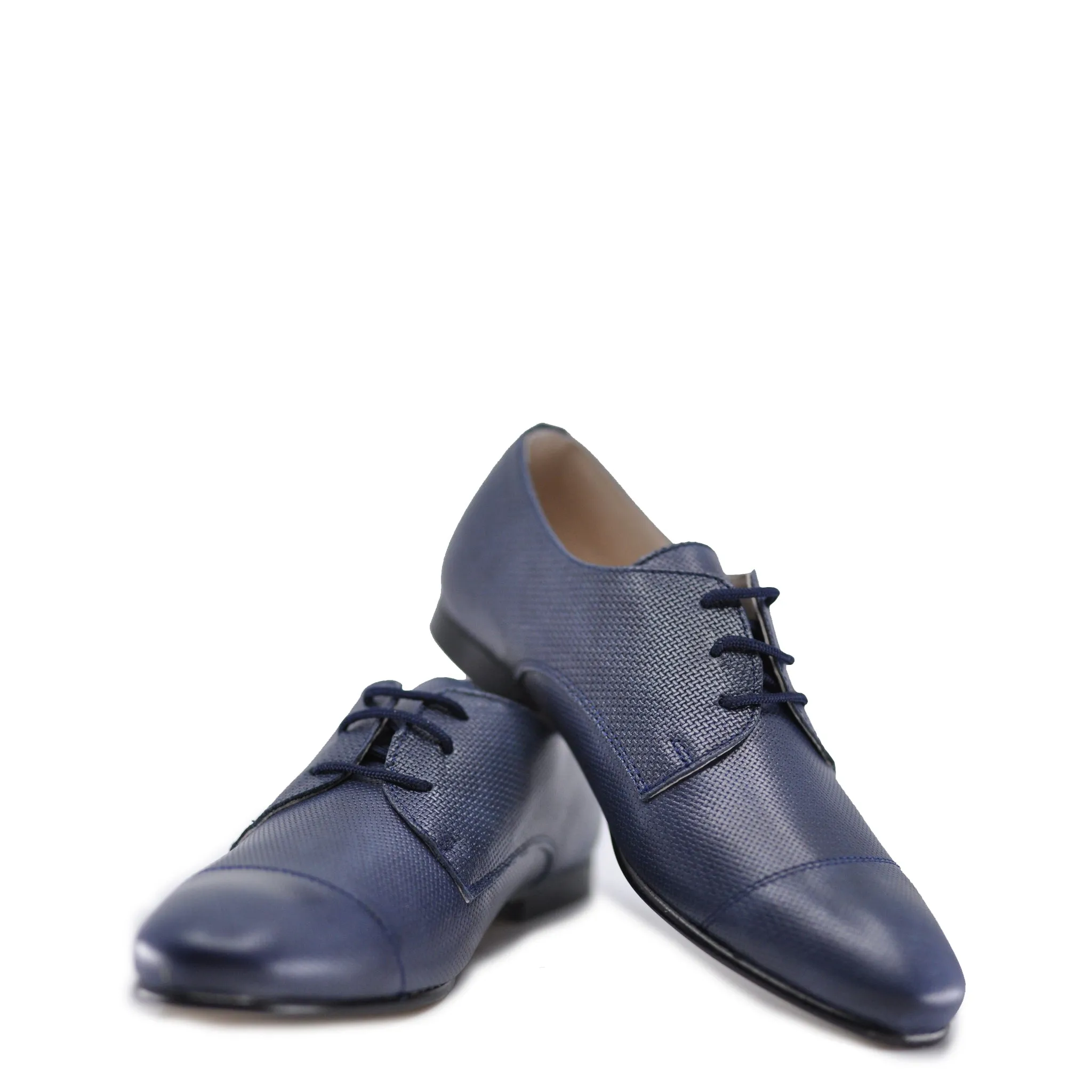 Hoo Navy Textured Leather Lace-Up