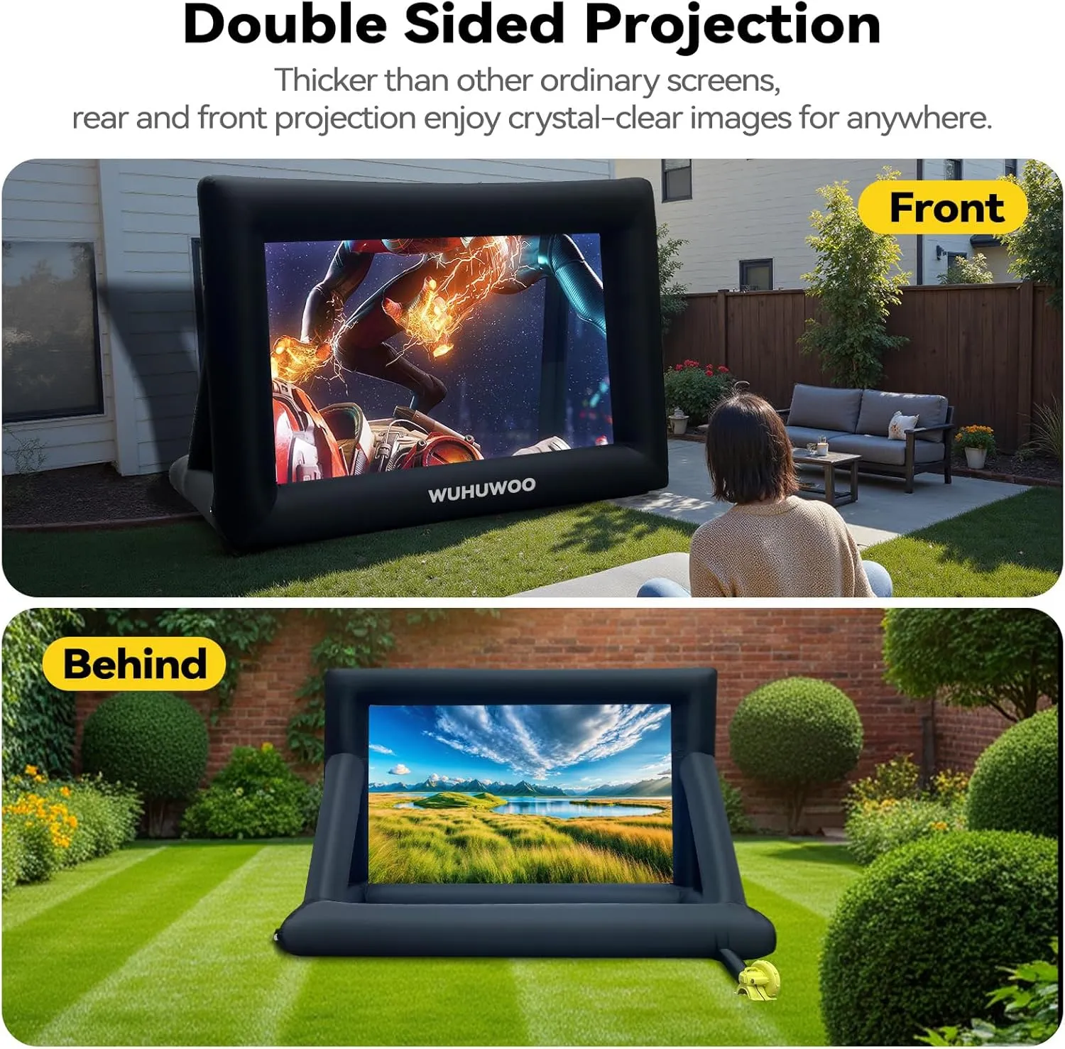 Inflatable Movie Screen Outdoor, 24FT Blow Up Projector Screen for Outside with Air Blower and Carry Bag, Support Front & Rear Projection Easy Set Up for Backyard Movie Night Pool Party