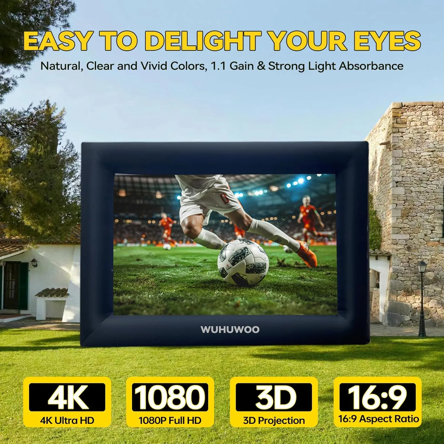Inflatable Movie Screen Outdoor, 24FT Blow Up Projector Screen for Outside with Air Blower and Carry Bag, Support Front & Rear Projection Easy Set Up for Backyard Movie Night Pool Party